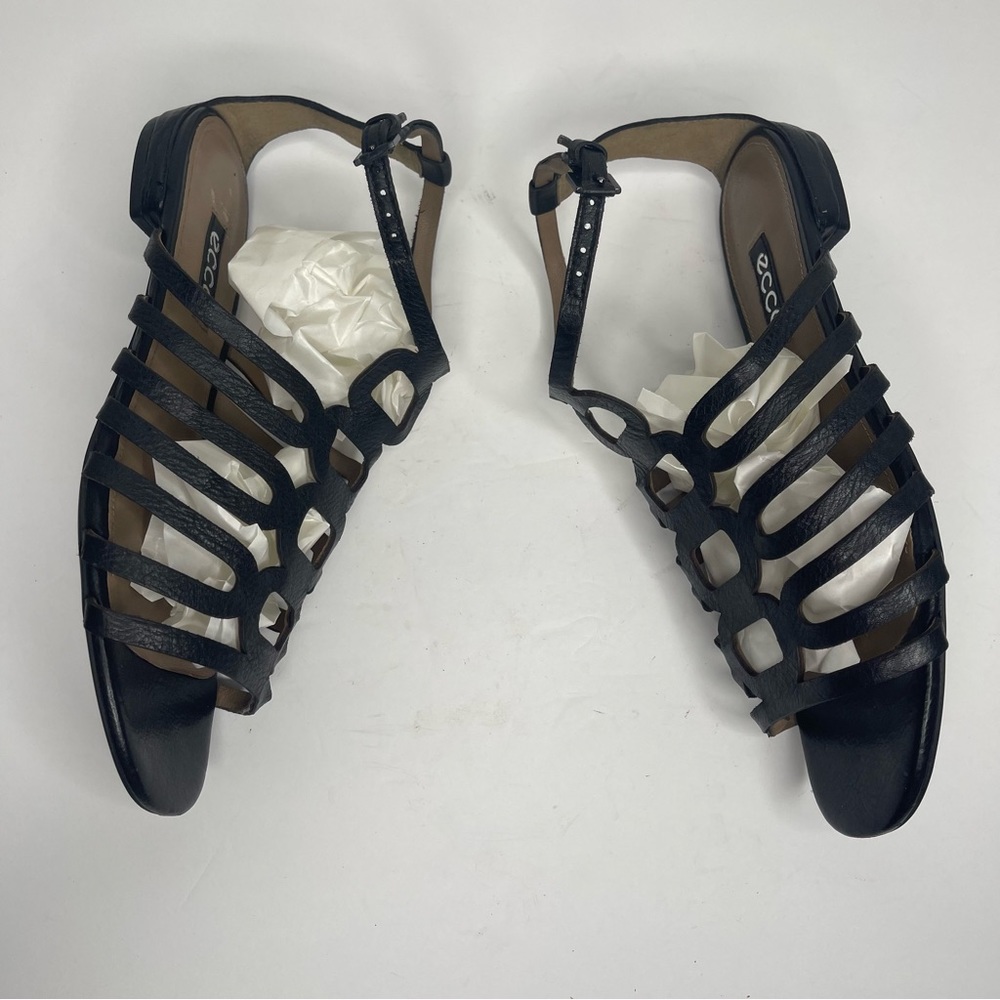 Ecco Gladiator Sandals Size 38 Black Leather Strappy Shoes Flats Comfort Shoe - Picture 6 of 16